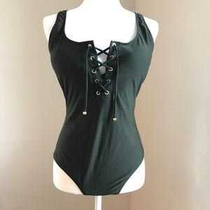 Mossimo One Piece Open Back Lace Up Swimsuit